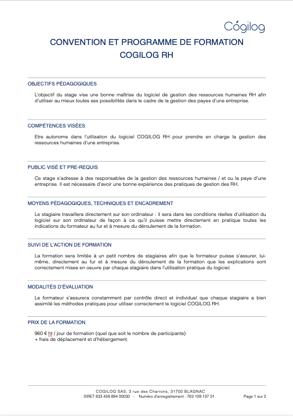 Programme de formation COGILOG RH
